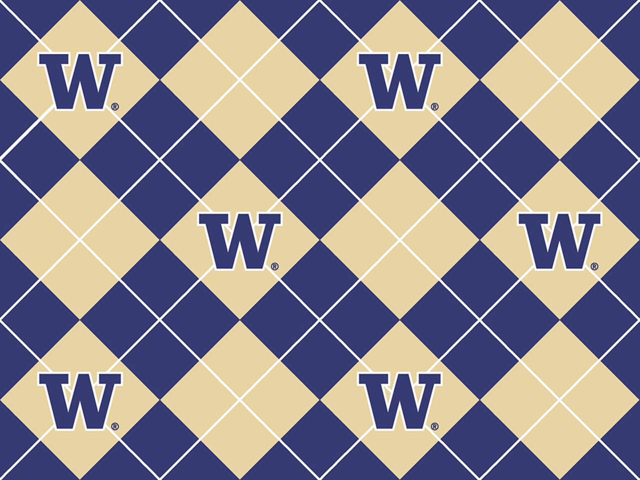 Sykel Enterprises-University of Washington Fleece Fabric-Washington Huskies Argyle Fleece Blanket Fabric-Sold by the yard